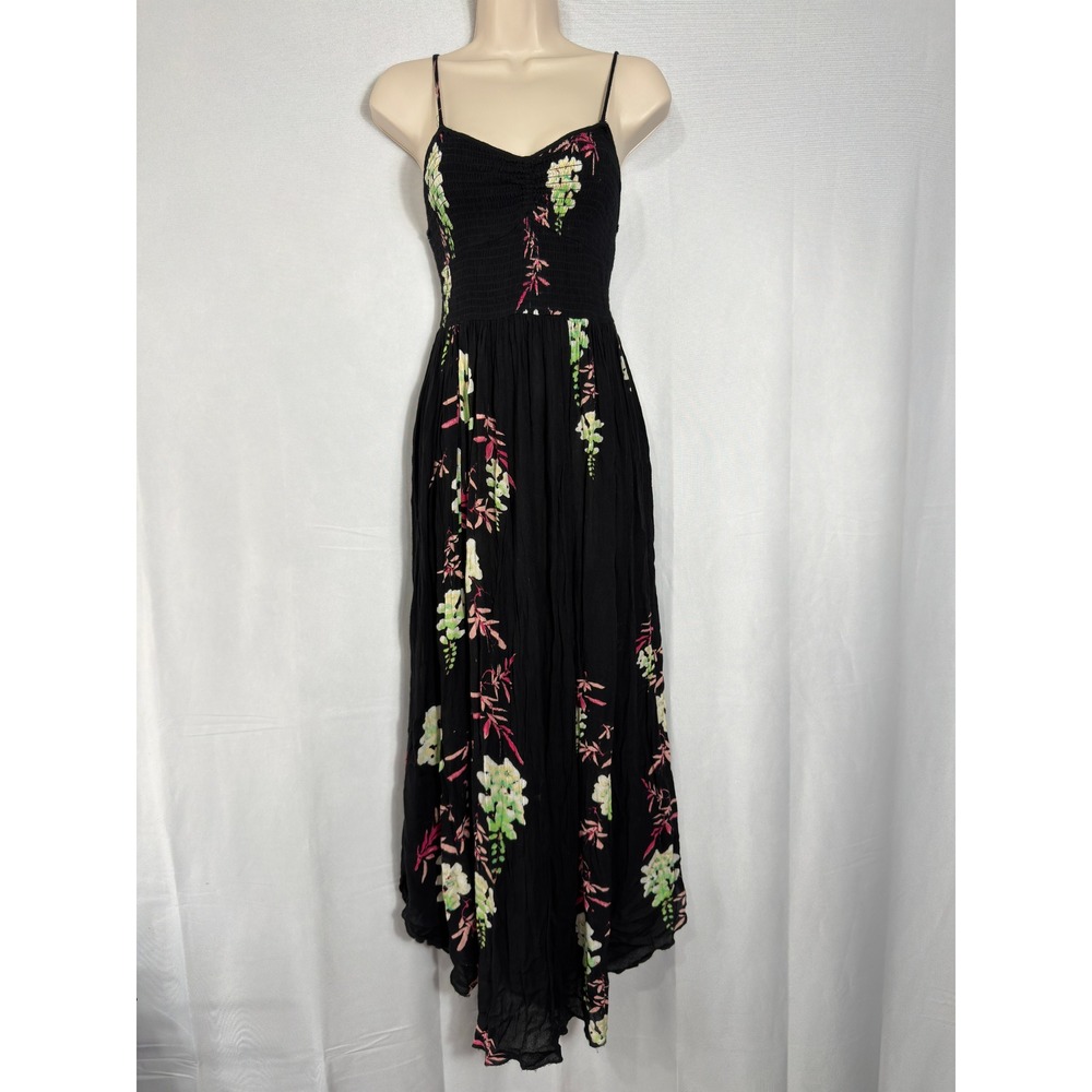 Free People Maxi Dress Intimately XS Smocked Floral High Low Black Womens